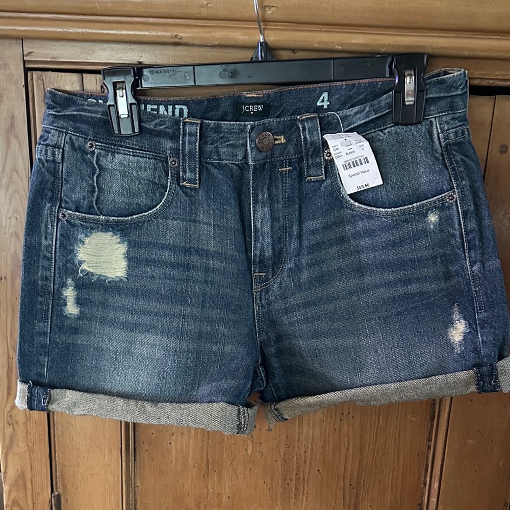 J. Crew Distressed Dark Blue Jean Shorts